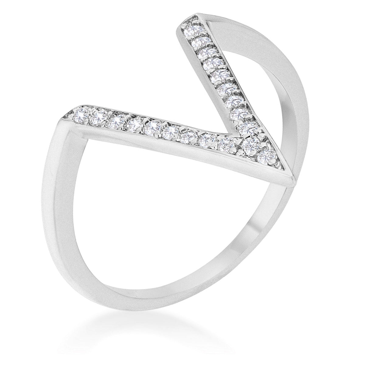Michelle 0.2ct CZ Rhodium Delicate V-Shape Ring - The Best Accessory