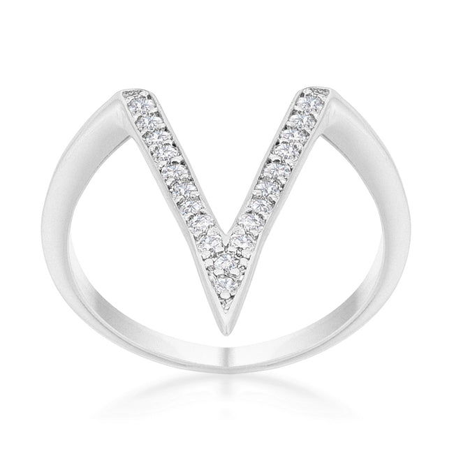 Michelle 0.2ct CZ Rhodium Delicate V-Shape Ring - The Best Accessory