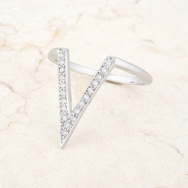 Michelle 0.2ct CZ Rhodium Delicate V-Shape Ring - The Best Accessory