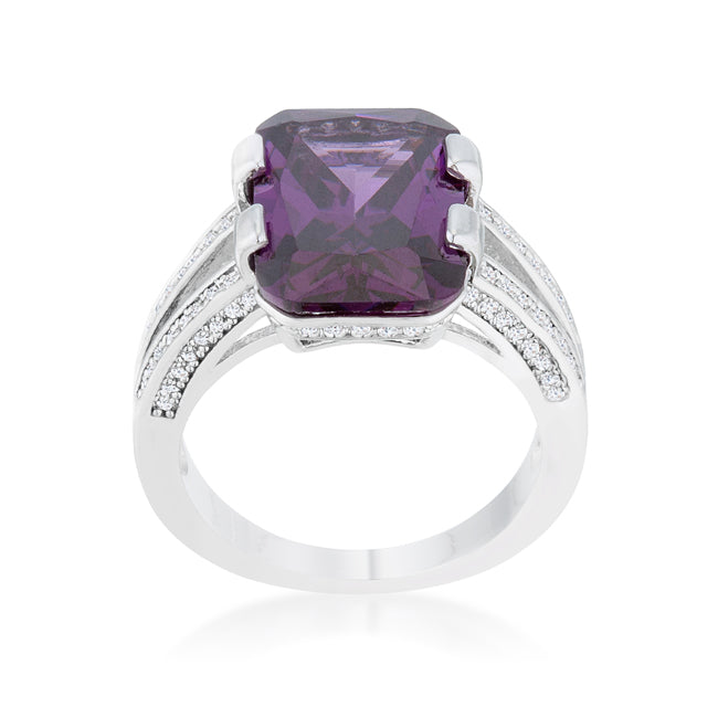 Rema 8.6ct Amethyst CZ Rhodium Emerald Classic Cocktail Ring - The Best Accessory