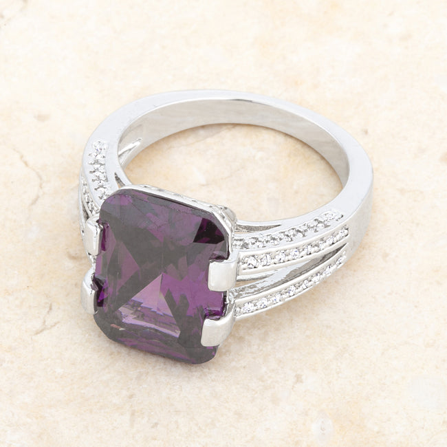 Rema 8.6ct Amethyst CZ Rhodium Emerald Classic Cocktail Ring - The Best Accessory