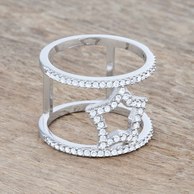 Nailey 0.75ct CZ Rhodium Star Contemporary Ring - The Best Accessory