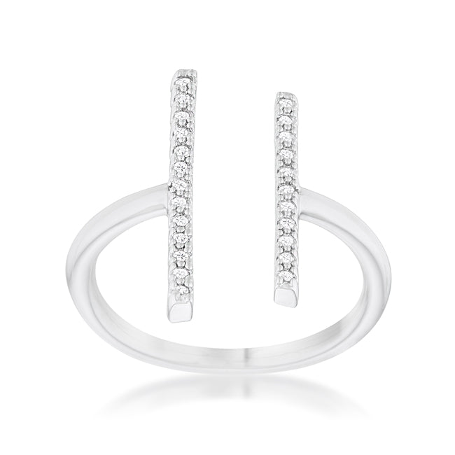 Sharna 12ct CZ Rhodium Parallel Contemporary Ring - The Best Accessory