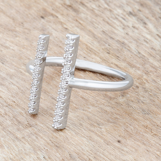 Sharna 12ct CZ Rhodium Parallel Contemporary Ring - The Best Accessory