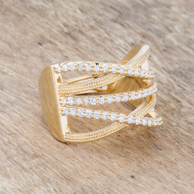 Greta 0.57ct CZ 14k Gold Wide Cocktail Cable Ring - The Best Accessory
