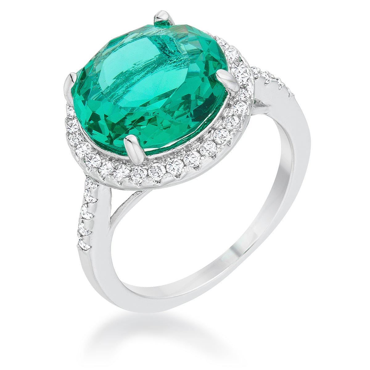 Emie 7.3ct Blue Green CZ Rhodium Classic Ring - The Best Accessory