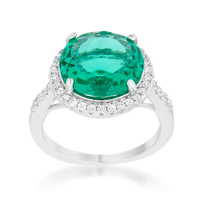 Emie 7.3ct Blue Green CZ Rhodium Classic Ring - The Best Accessory