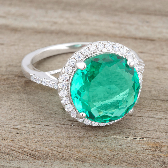 Emie 7.3ct Blue Green CZ Rhodium Classic Ring - The Best Accessory