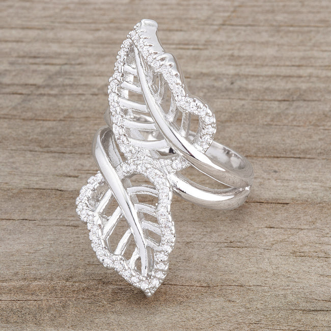 Lina 0.4ct CZ Rhodium Leaf Wrap Ring - The Best Accessory