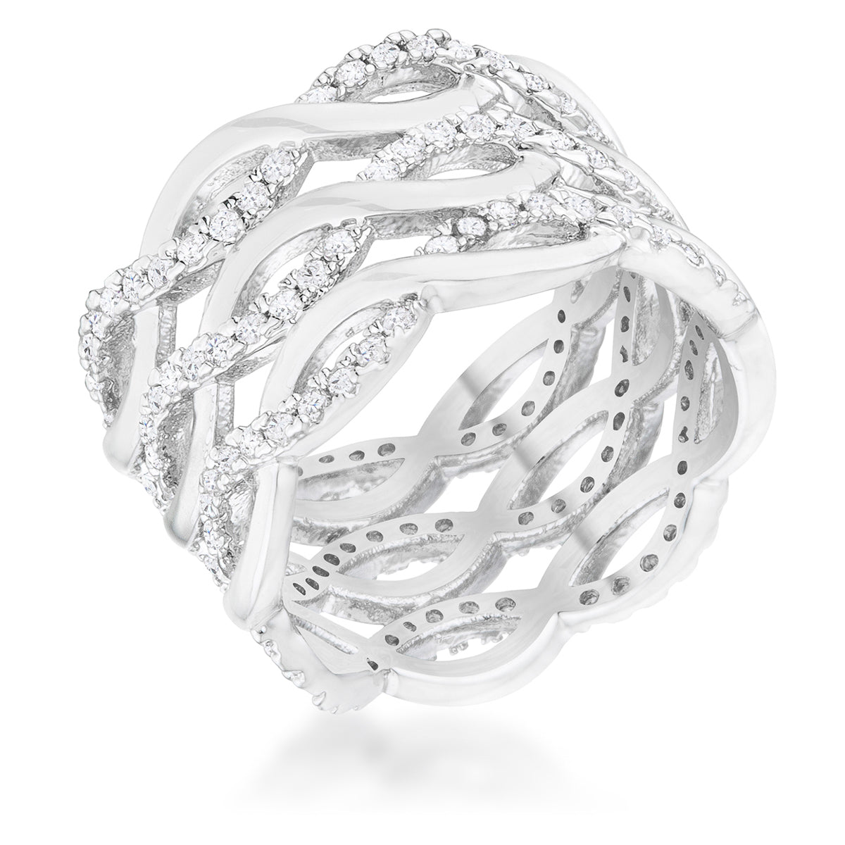 Contemporary 0.88ct CZ Rhodium Twist Wide Cocktail Ring - The Best Accessory