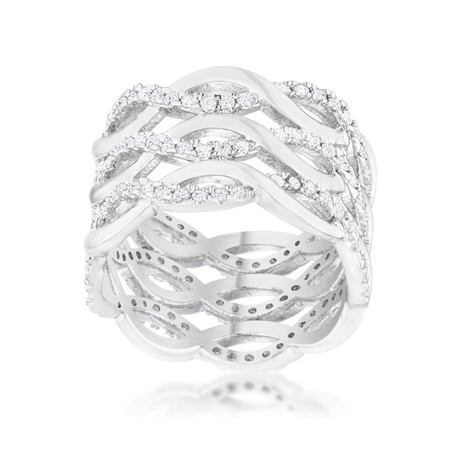 Contemporary 0.88ct CZ Rhodium Twist Wide Cocktail Ring - The Best Accessory