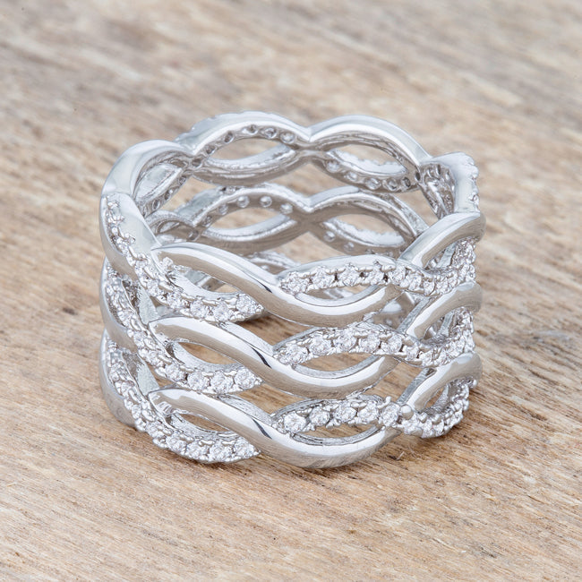 Contemporary 0.88ct CZ Rhodium Twist Wide Cocktail Ring - The Best Accessory