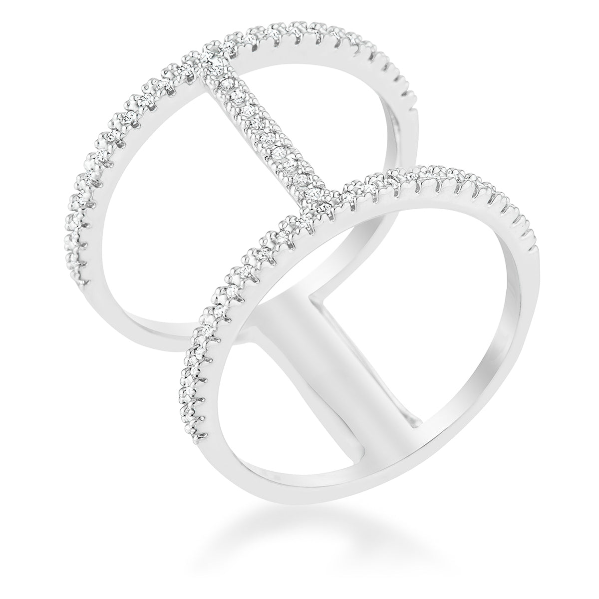 Christina 0.3ct CZ Rhodium Open Contemporary Wide Ring - The Best Accessory