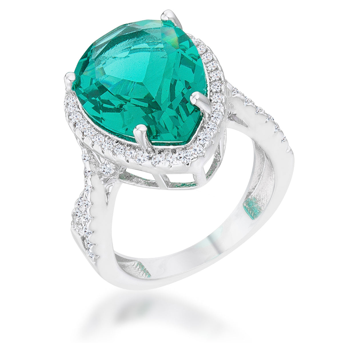 Laura 9.9ct Blue Green CZ Rhodium Classic Teardrop Ring - The Best Accessory