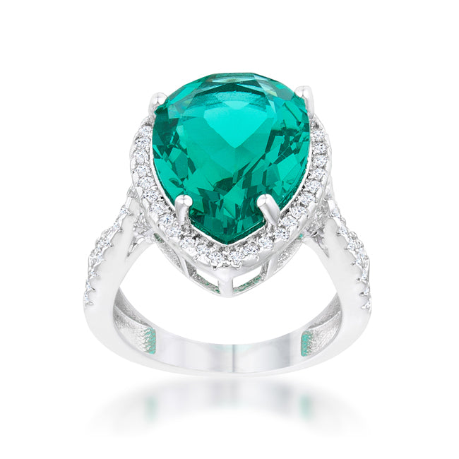 Laura 9.9ct Blue Green CZ Rhodium Classic Teardrop Ring - The Best Accessory