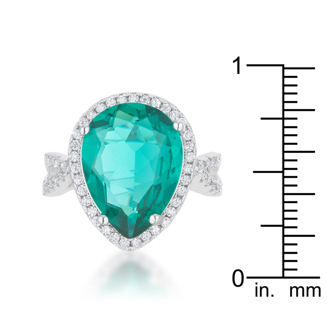 Laura 9.9ct Blue Green CZ Rhodium Classic Teardrop Ring - The Best Accessory