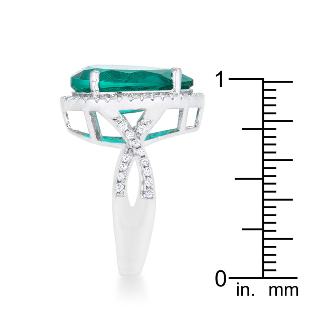 Laura 9.9ct Blue Green CZ Rhodium Classic Teardrop Ring - The Best Accessory
