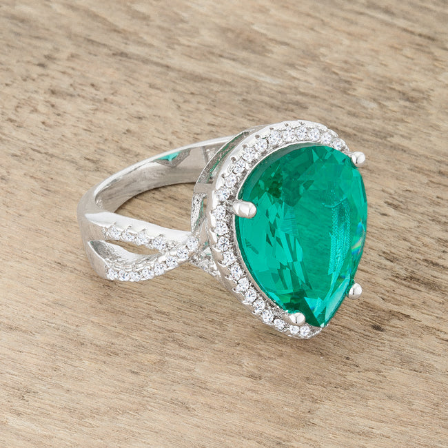 Laura 9.9ct Blue Green CZ Rhodium Classic Teardrop Ring - The Best Accessory