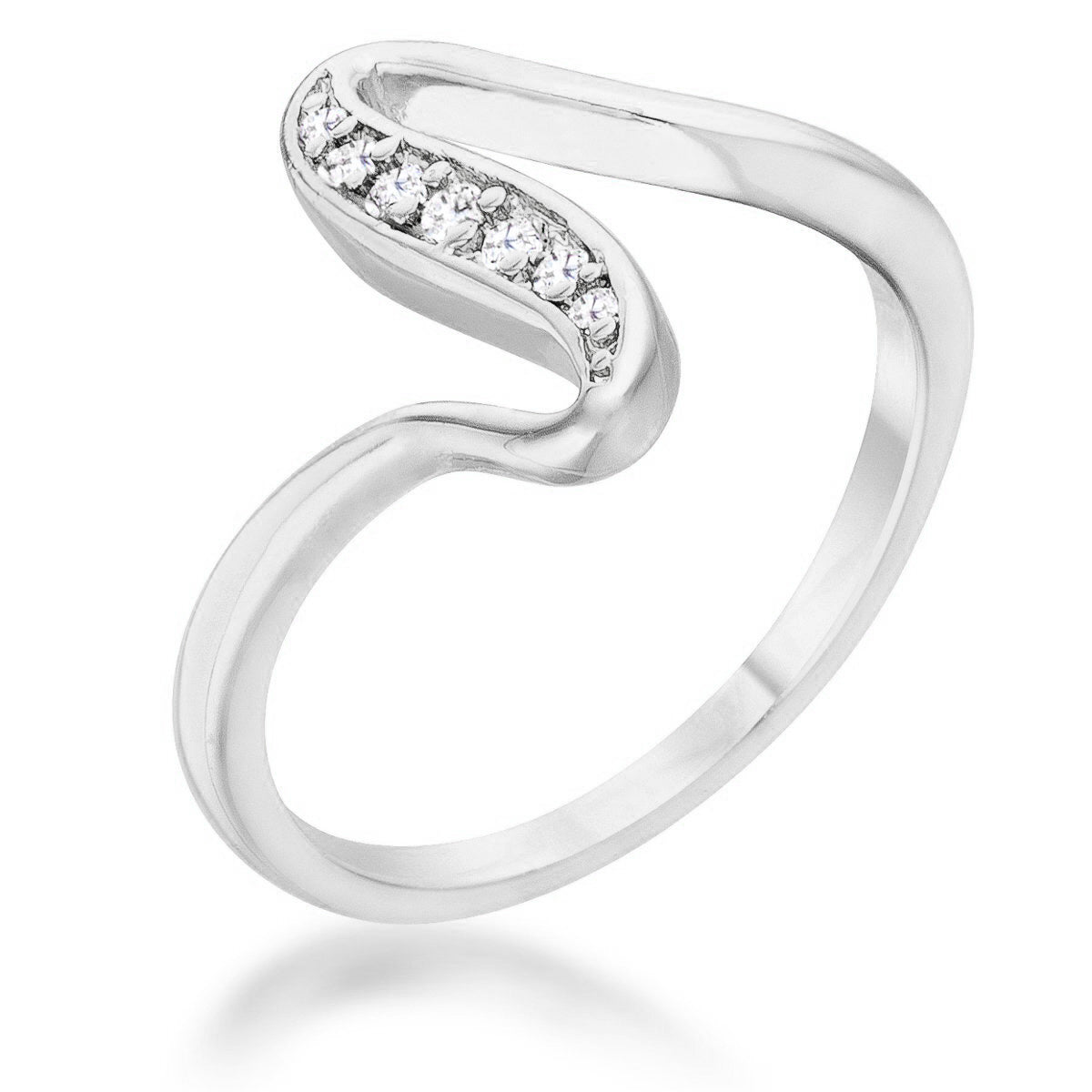 Sheryl 0.07ct CZ Rhodium Simple Wave Ring - The Best Accessory
