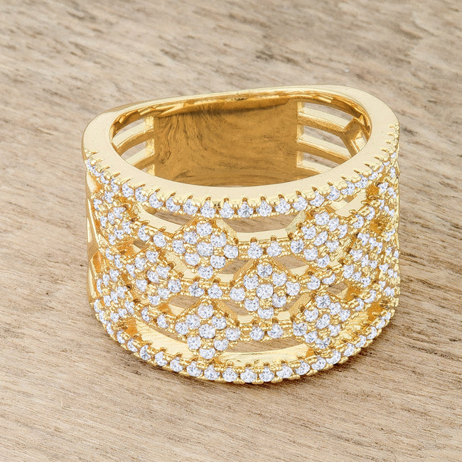 Marlene 0.6ct CZ 14k Gold Wide Band Cocktail Ring - The Best Accessory