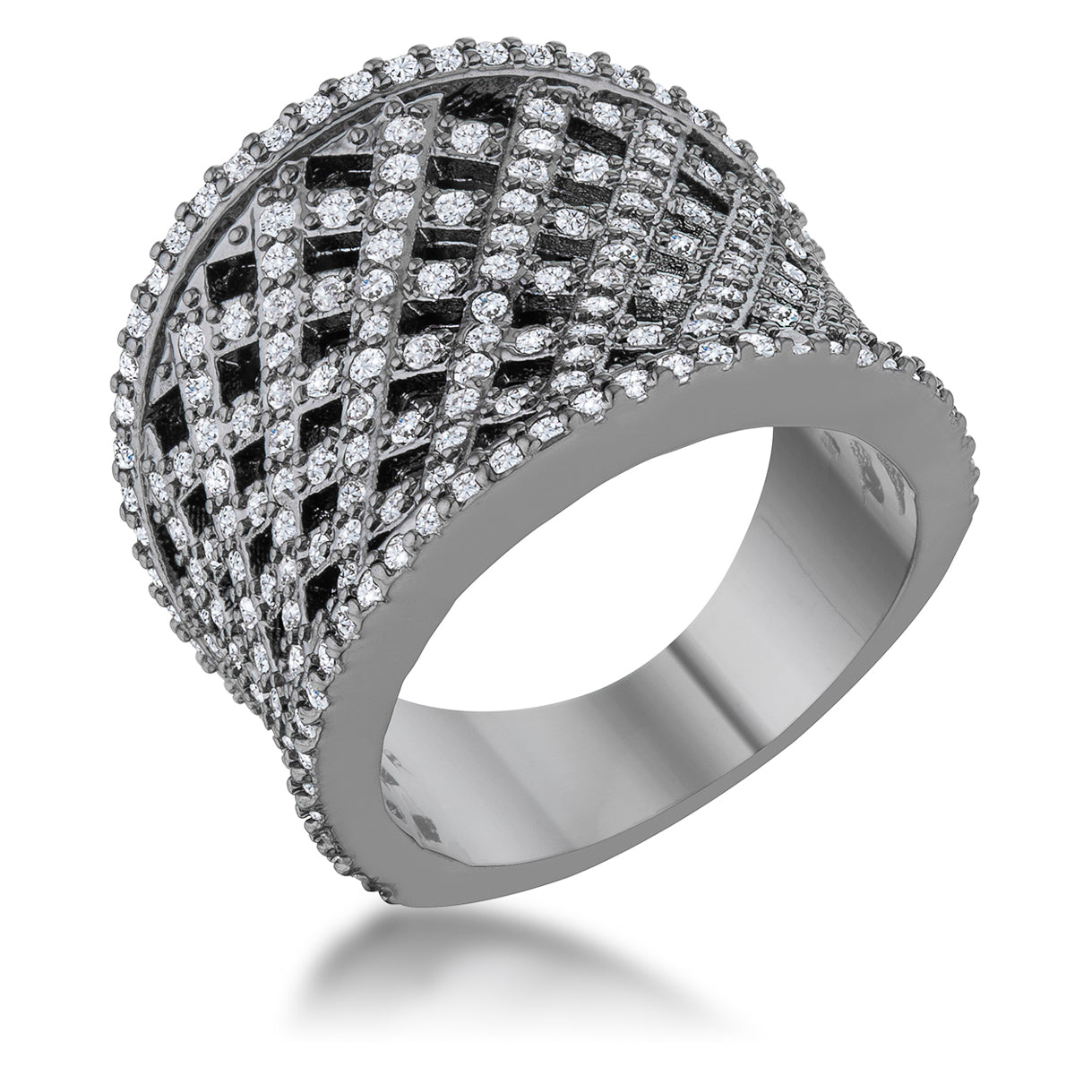Brin 1.4ct CZ Hematite Wide Woven Style Ring - The Best Accessory