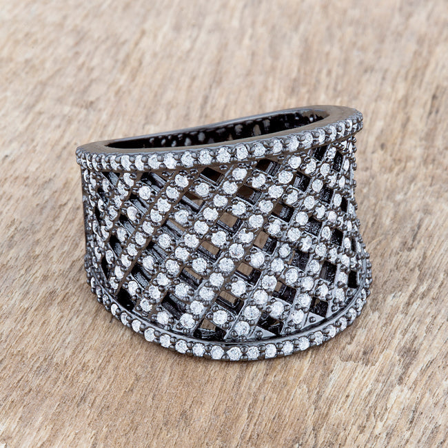 Brin 1.4ct CZ Hematite Wide Woven Style Ring - The Best Accessory