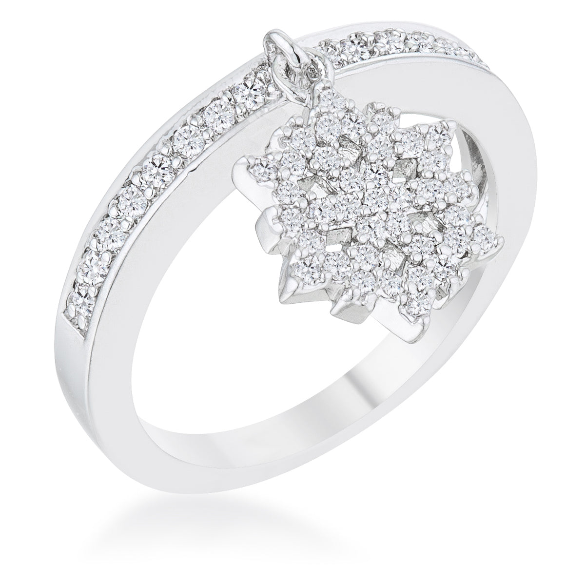 Snowflake 0.35ct CZ Rhodium Simple Holiday Charm Band Ring - The Best Accessory