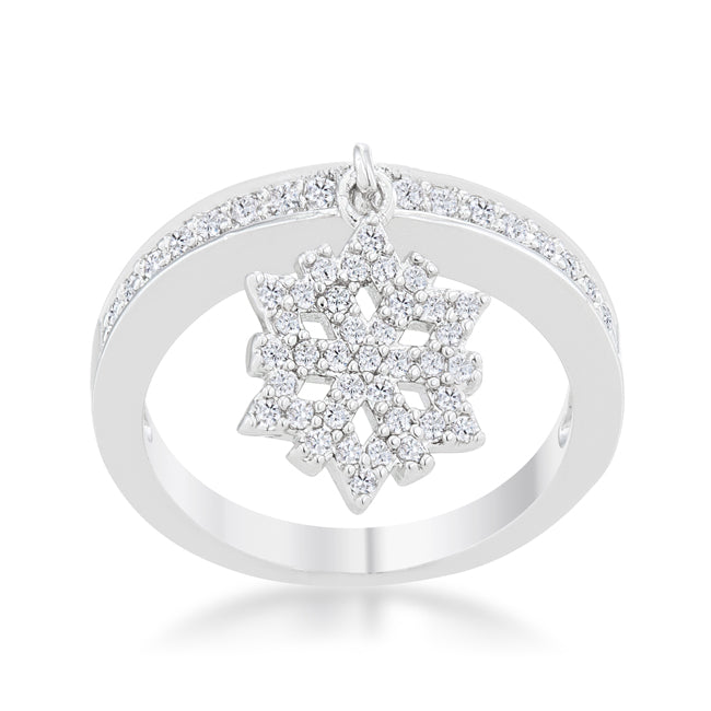 Snowflake 0.35ct CZ Rhodium Simple Holiday Charm Band Ring - The Best Accessory