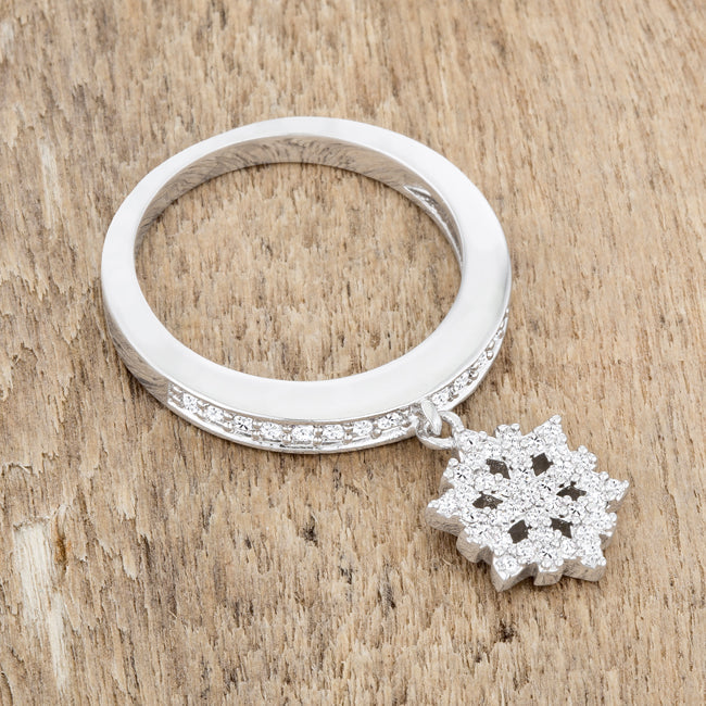 Snowflake 0.35ct CZ Rhodium Simple Holiday Charm Band Ring - The Best Accessory