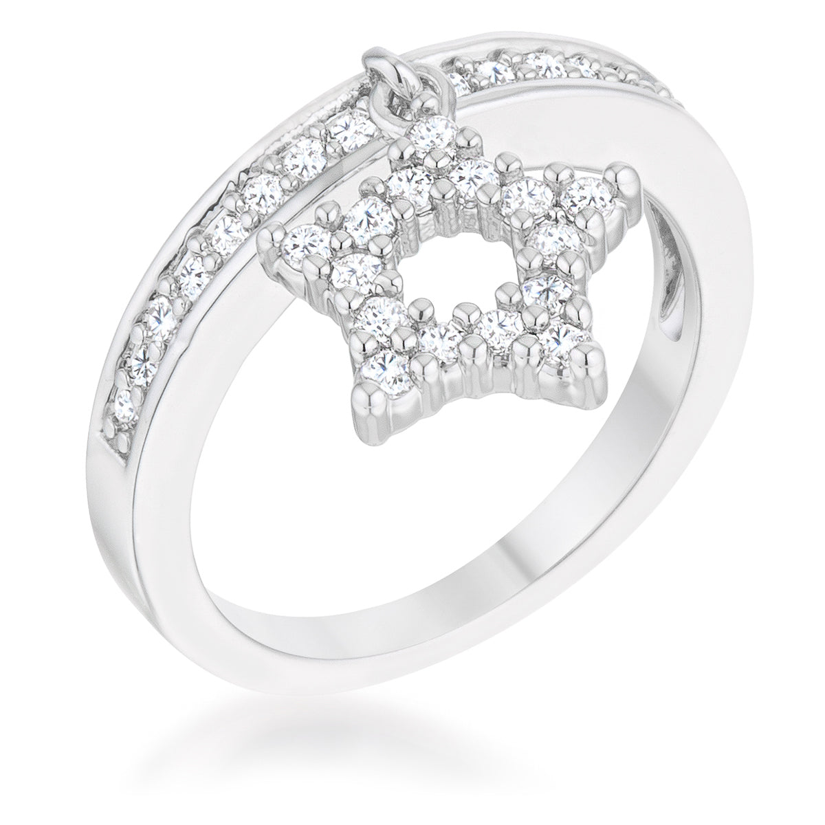Star 0.25ct CZ Rhodium Simple Holiday Charm Band Ring - The Best Accessory