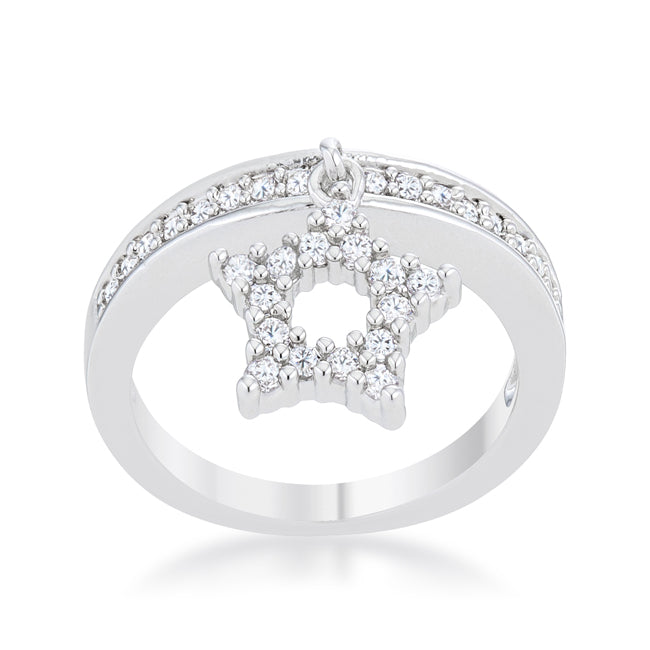 Star 0.25ct CZ Rhodium Simple Holiday Charm Band Ring - The Best Accessory