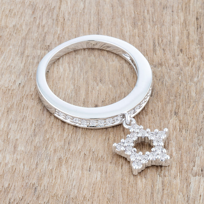 Star 0.25ct CZ Rhodium Simple Holiday Charm Band Ring - The Best Accessory