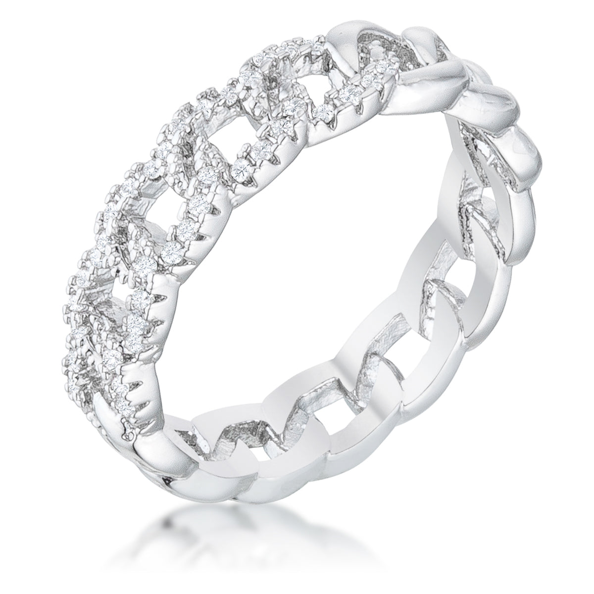 Interlocking Rhodium Chain Design Ring with CZ - The Best Accessory