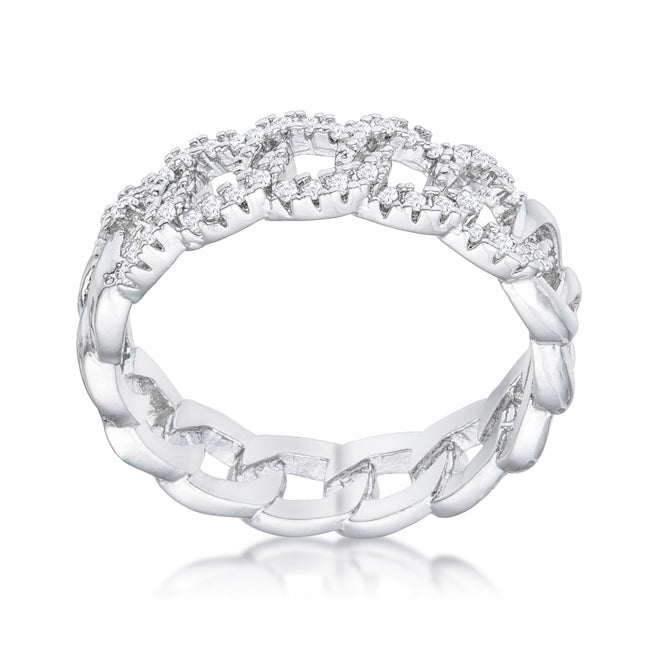 Interlocking Rhodium Chain Design Ring with CZ - The Best Accessory