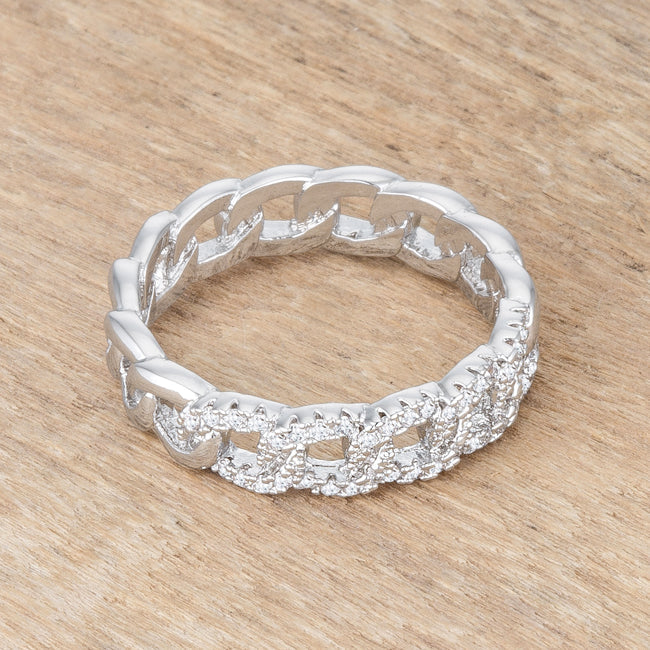 Interlocking Rhodium Chain Design Ring with CZ - The Best Accessory