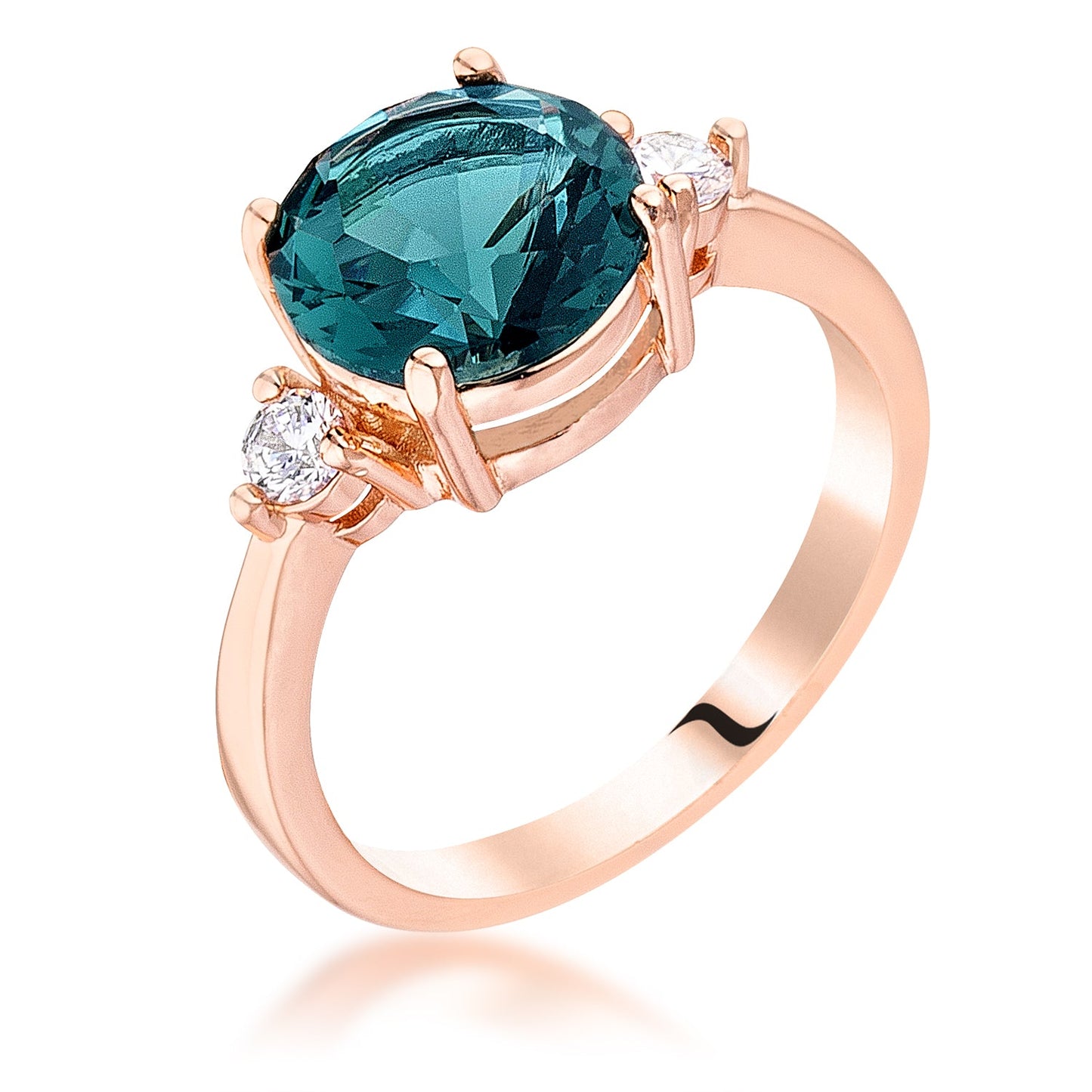 Rose Gold Plated Blue Green Three Stone Engagement Ring - The Best Accessory