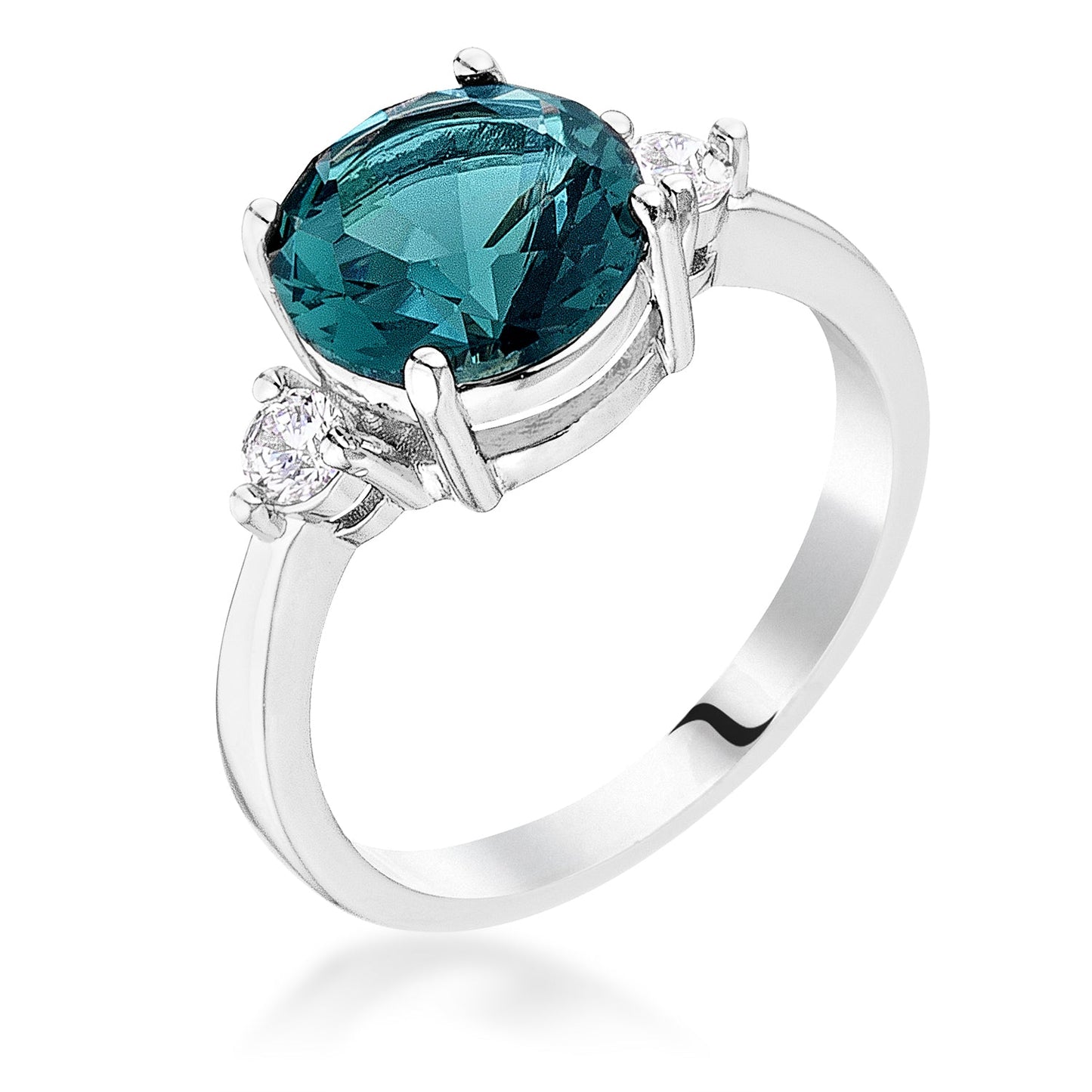 Exquisite Blue Green Three Stone CZ Engagement Ring - The Best Accessory