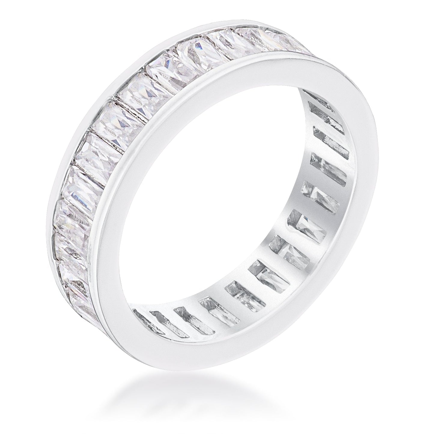 Rhodium Plated Baguette Emerald Cut Eternity Ring - The Best Accessory