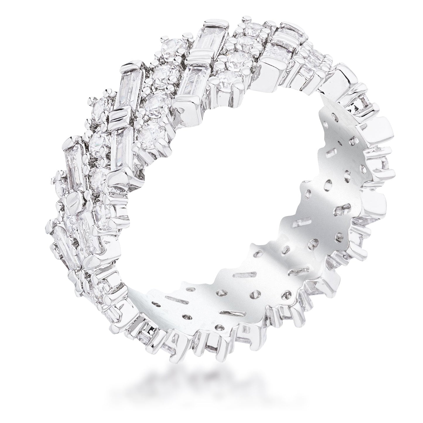 Rhodium Clear CZ Alternating Baguette Round Eternity Band - The Best Accessory