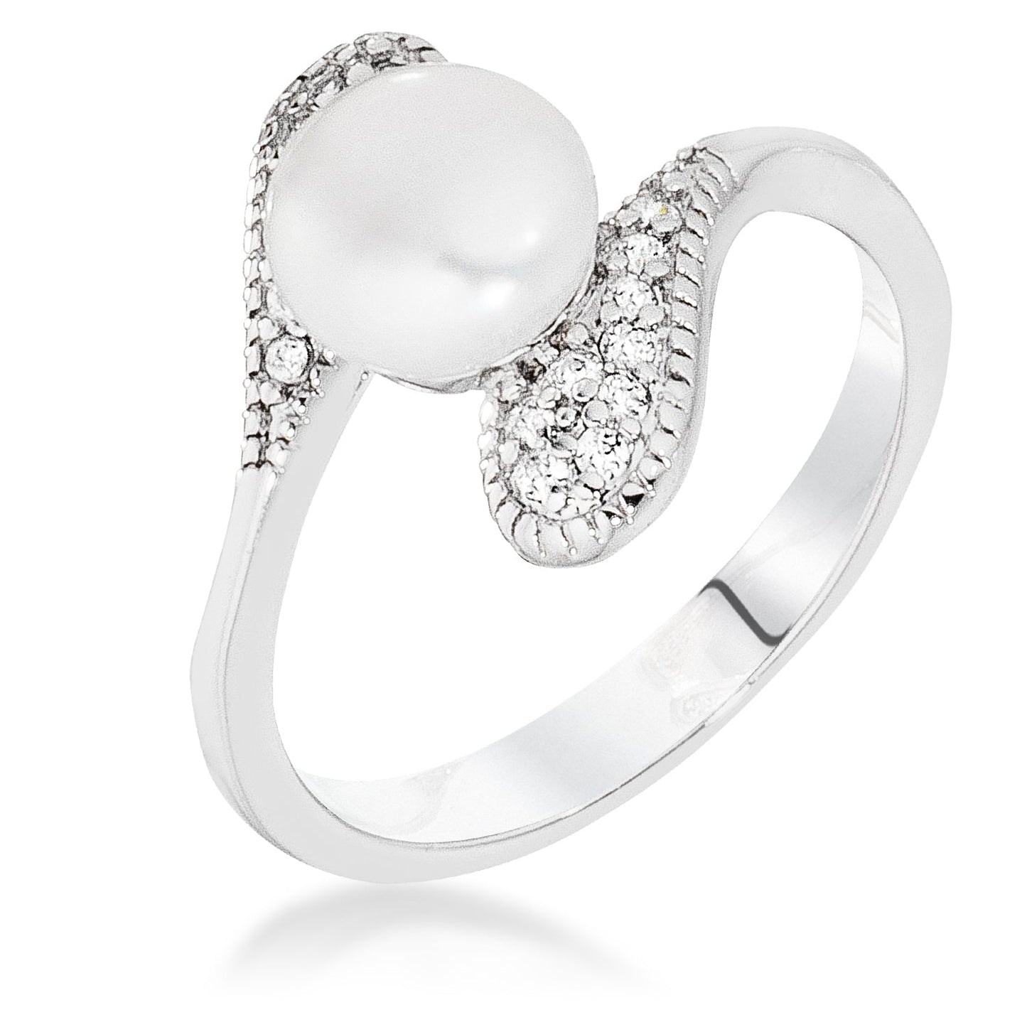 Rhodium Pearl Interlocked Double Teardrop Ring - The Best Accessory