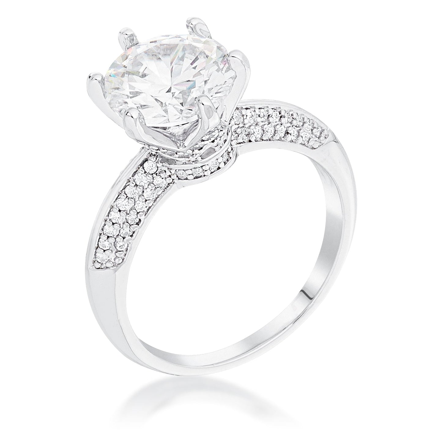 Rhodium Plated Clear CZ Round Solitaire Quad Micropave Ring - The Best Accessory
