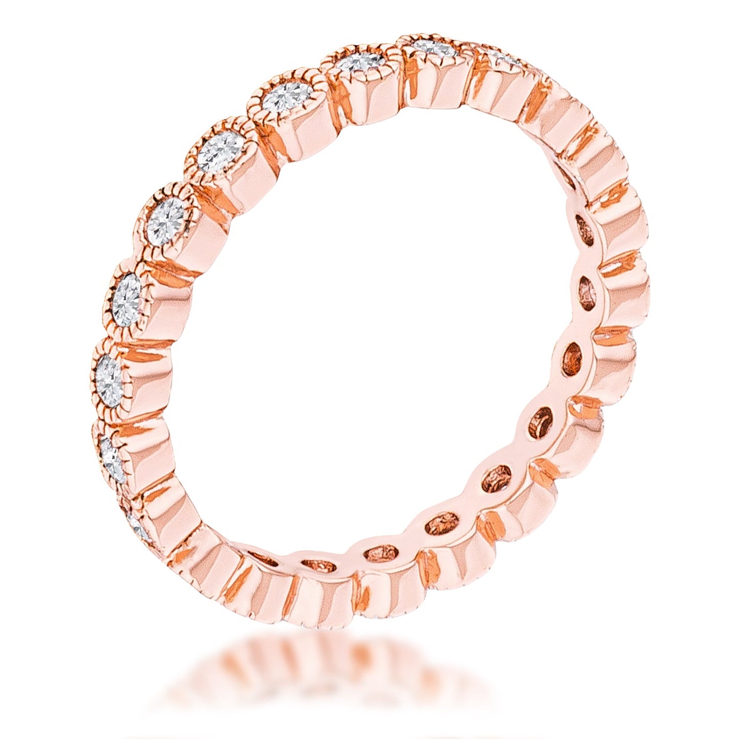 Rose Gold Plated Dotted Clear CZ Round Bezel Eternity Ring - The Best Accessory