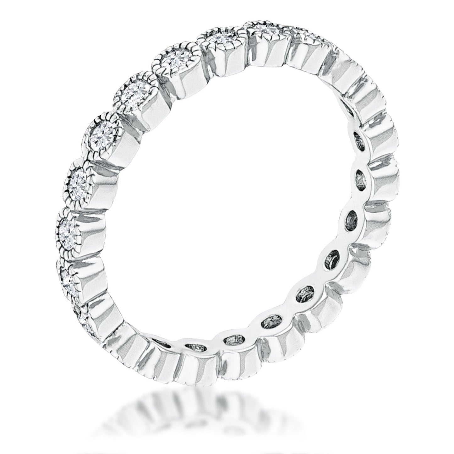 Rhodium Plated Dotted Clear CZ Round Bezel Eternity Ring - The Best Accessory