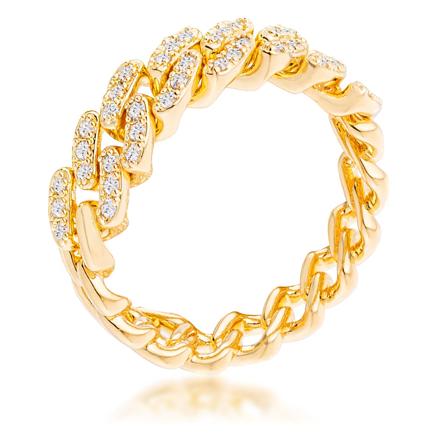 Gold Plated Clear CZ Round Cut Flexible Chain Ring - The Best Accessory