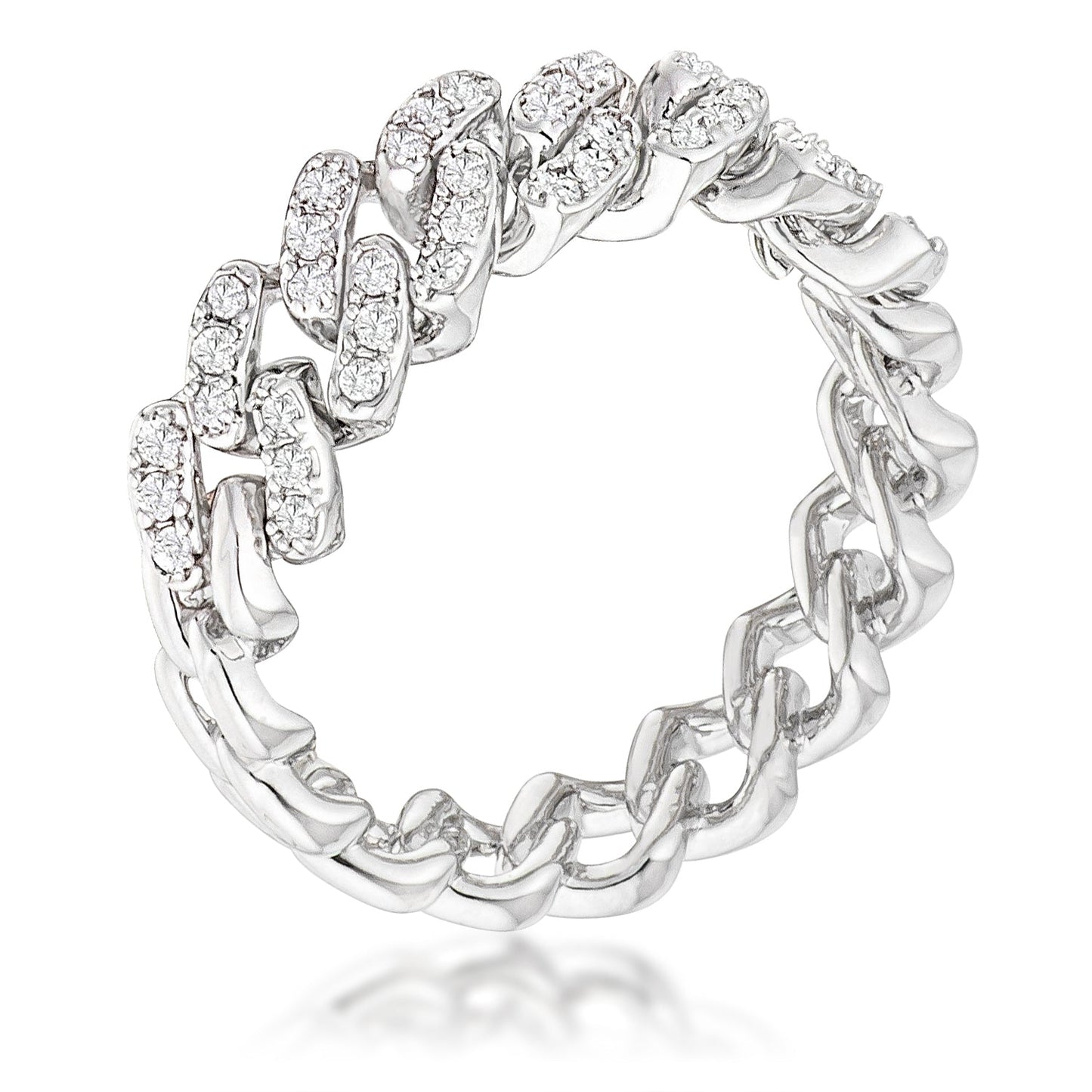 Rhodium Plated Clear CZ Round Cut Flexible Chain Ring - The Best Accessory