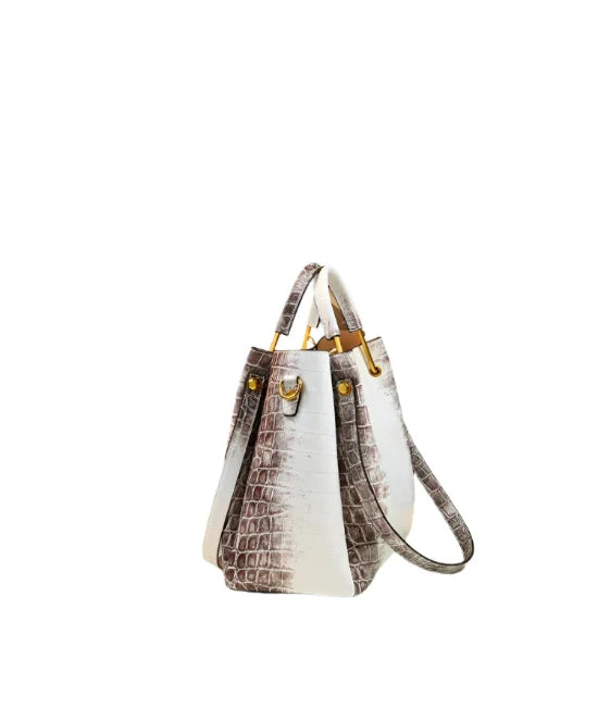 Large Leather Croc Finish Bucket Handbag - The Best Accessory