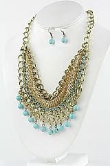 The Best Accessory Metal Sheet with Turqupise Balls Necklace Set