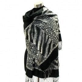 The Best Accessory Black Multi Animal Pattern Sided Pashmina