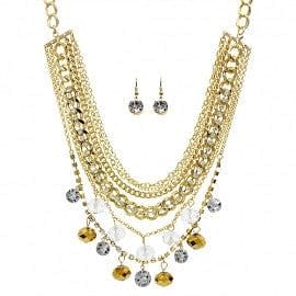The Best Accessory Crystal Drop Multi Chain Layer Necklace Set