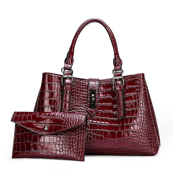 The Best Accessory Red / 37cm 15cm 24cm Large Croc Pattern PU Leather Tote/ Shoulder Bag $ Purse